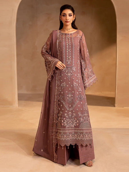 Pant Salwar Kameez - Dusty Mauve Chiffon Intricate Embroidered Premium Wear