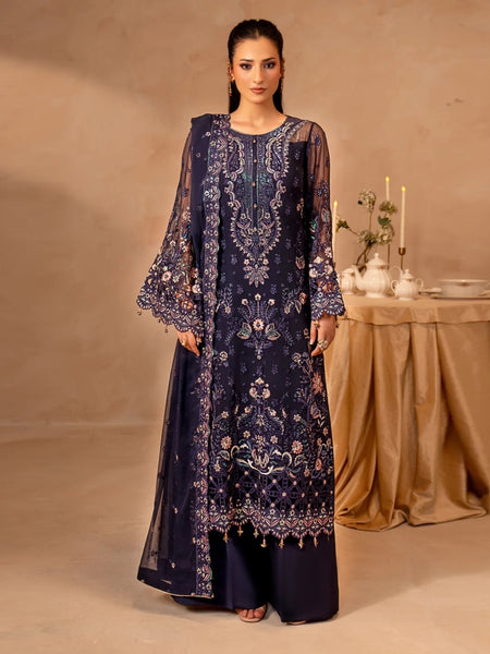 Pant Salwar Kameez - Midnight Navy Chiffon Heavy Embroidered Luxury Wear