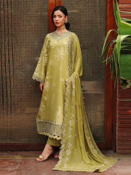 Pant Pakistani Dress - Olive Jacquard Embroidered Designer Wedding Wear