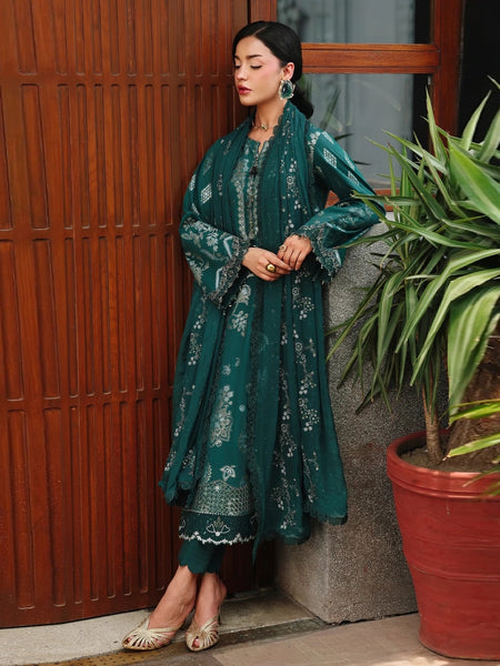Pant Pakistani Dress - Teal Jacquard Heavy Embroidered Luxe Festive Wear