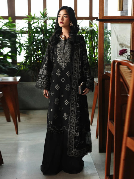 Pant Pakistani Dress - Black Jacquard Heavy Embroidered Luxe Wear