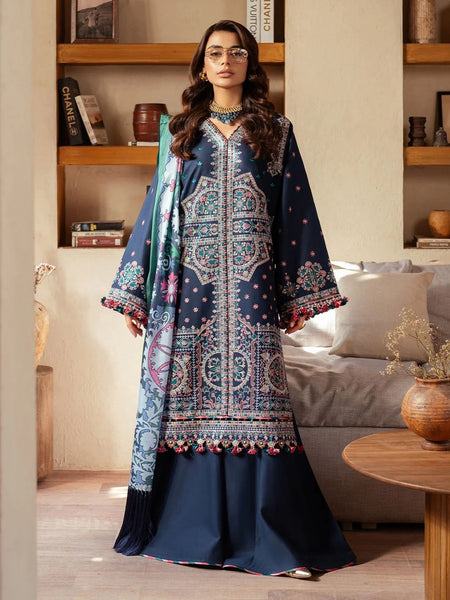 Pant Pakistani Dress - Navy Exclusive Lawn Heavy Embroidered Premium Wear