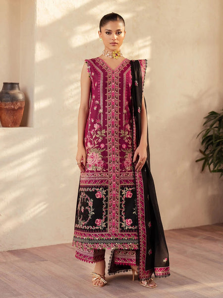 Pant Pakistani Dress - Wine Exclusive Lawn Heavy Embroidered Luxury Wear