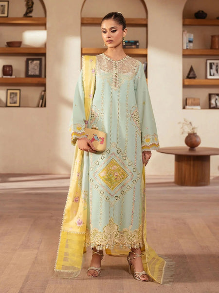 Pant Pakistani Dress - Mint Green Exclusive Lawn Intricate Embroidered