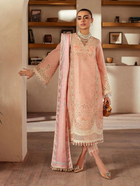 Pant Pakistani Dress - Blush Pink Exclusive Lawn Intricate Embroidered Festive Wear