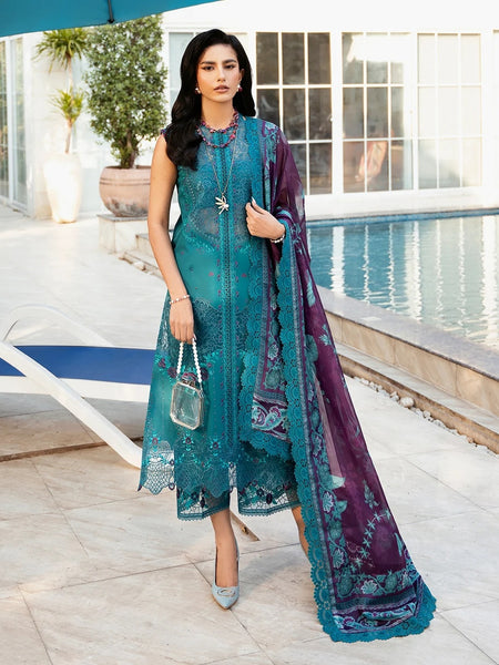 Pant Pakistani Dress - Teal Lawn Intricate Embroidered