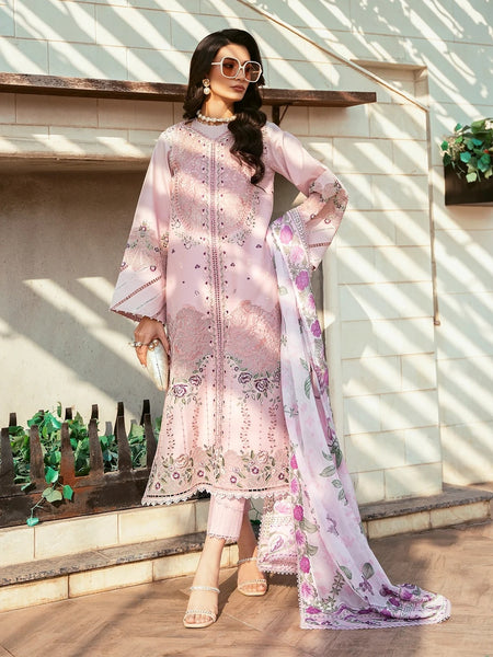 Pant Pakistani Dress - Blush Pink Lawn Floral Embroidered Classic Wear