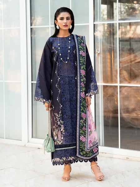 Pant Pakistani Dress - Navy Blue Lawn Heavy Embroidered