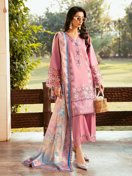 Pant Pakistani Dress - Dusty Rose Lawn Intricate Embroidered