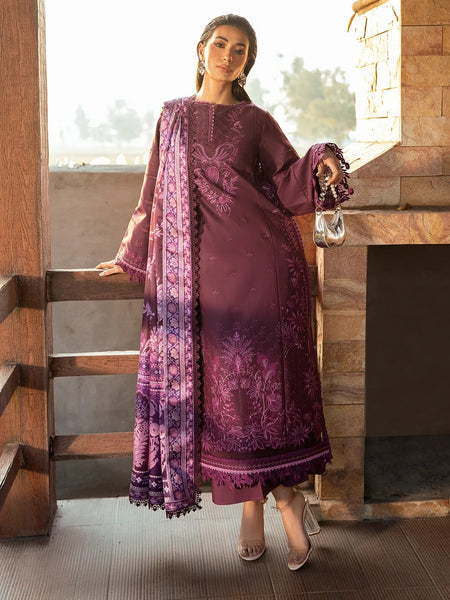 Pant Pakistani Dress - Burgundy Lawn Floral Embroidered Wear