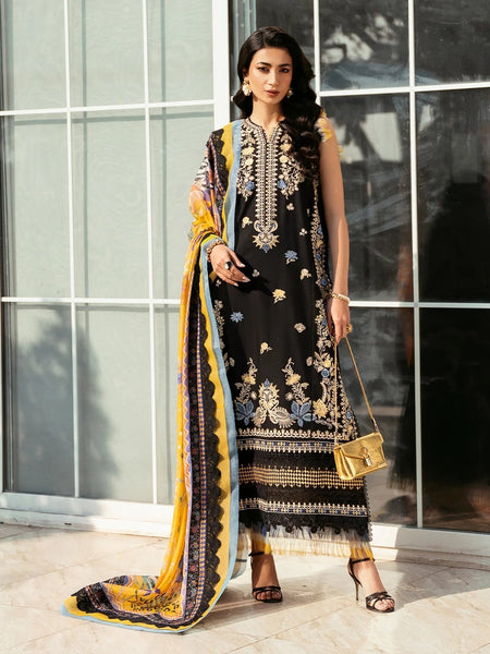 Pant Pakistani Dress - Black Lawn Heavy Embroidered Couture Wedding Wear