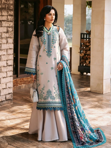 Pant Pakistani Dress - Ivory Lawn Intricate Embroidered