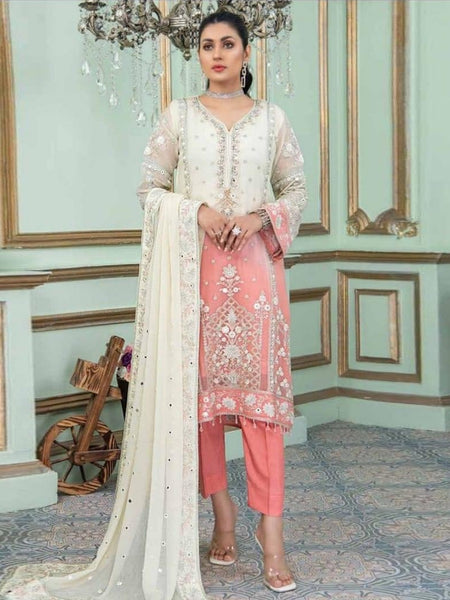 Plus-Sizes Salwar Kameez - Blush Pink Chiffon Intricate Embroidered