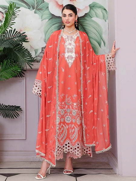  Pakistani Clothes - Coral Peach Lawn Chikankari Embroidered