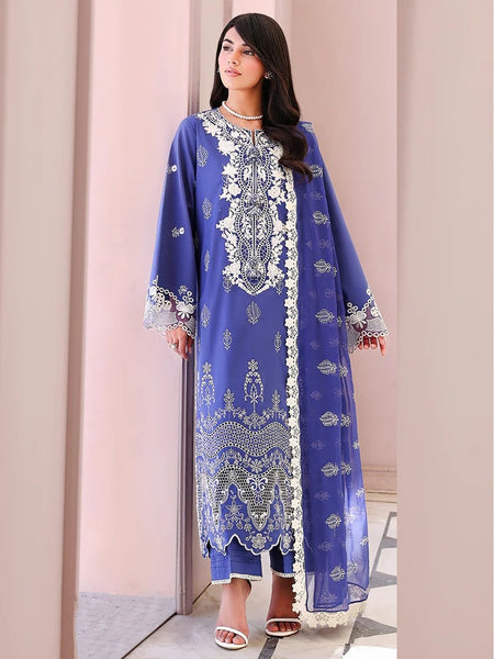  Pakistani Clothes - Royal Blue Lawn Chikankari Embroidered Straight Cut
