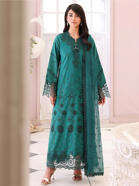  Pakistani Clothes - Teal Green Lawn Chikankari Embroidered Straight Cut