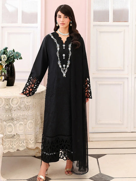  Pakistani Clothes - Black Lawn Chikankari Embroidered Straight Cut
