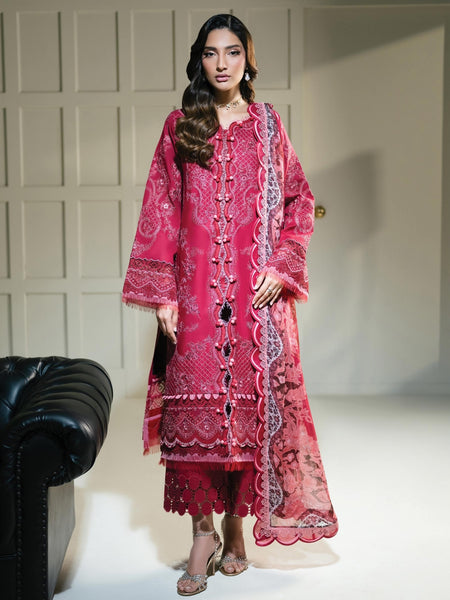 Party Salwar Kameez - Fuchsia Lawn Heavy Embroidered Luxury Party Wear