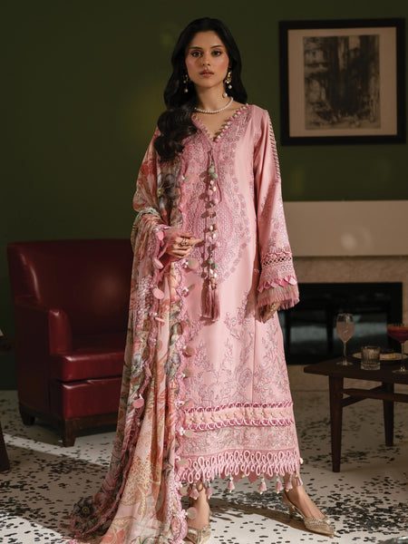 Party Salwar Kameez - Blush Pink Lawn Intricate Threadwork Elegant