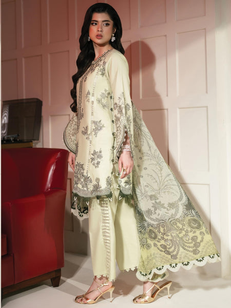 Party Salwar Kameez - Pistachio Lawn Floral Embroidered Elegant Festive