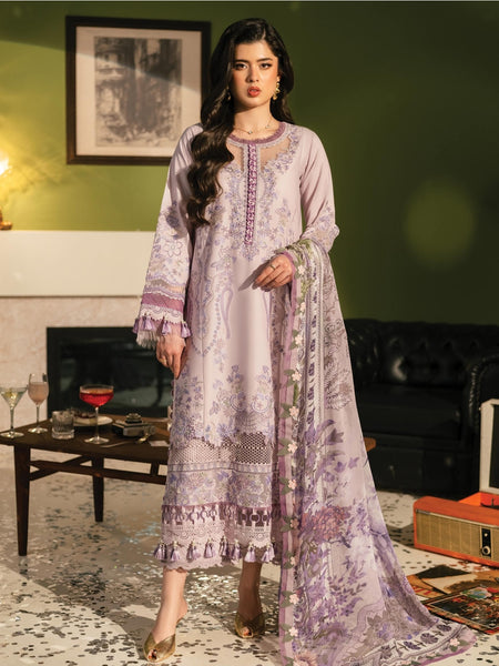 Party Salwar Kameez - Lavender Lawn Floral Embroidered Premium