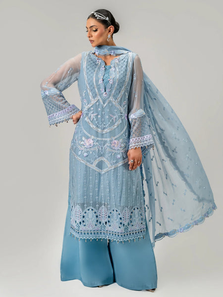  Pakistani Dress - Sky Blue Chiffon Heavy Embroidered Luxury