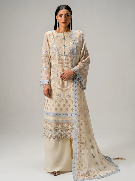  Pakistani Dress - Ivory Chiffon Heavy Embroidered Luxury Wedding Wear