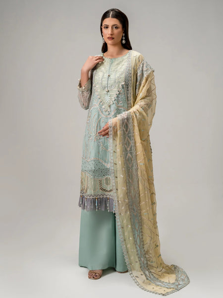  Pakistani Dress - Mint Green Chiffon Zari Embroidered Royal