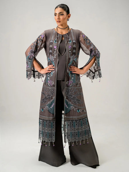  Pakistani Dress - Charcoal Grey Chiffon Heavy Embroidered