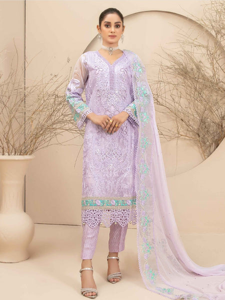Purple Salwar Kameez - Embroidered Organza Jacquard