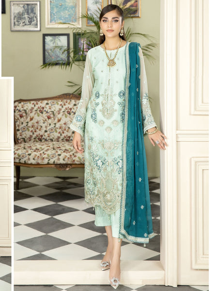 Pakistani Salwar Kameez - Embroidered Viscose Chiffon