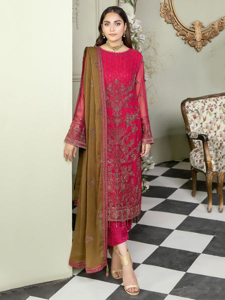 Pakistani Salwar Kameez - Embroidered Viscose Chiffon