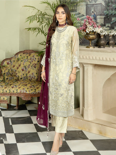 Pakistani Salwar Kameez - Embroidered Viscose Chiffon