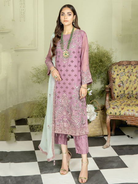 Pakistani Salwar Kameez - Embroidered Viscose Chiffon