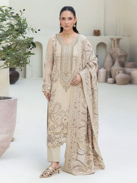 Pant Salwar Kameez - Ivory Chiffon Intricate Embroidered Premium Wear