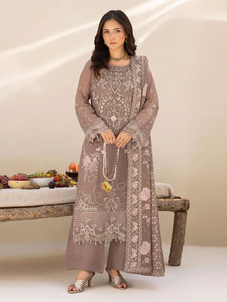 Pant Salwar Kameez - Taupe Chiffon Intricate Embroidered Festive Wear