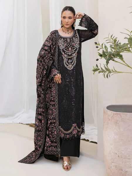 Pant Salwar Kameez - Black Chiffon Luxe Embroidered Party Wear