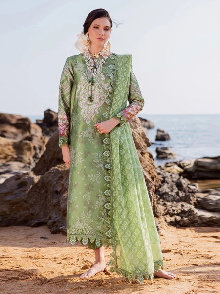 Pant Salwar Kameez - Sage Green Silk Embroidered & Printed Designer Wear