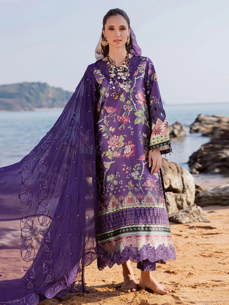 Pant Salwar Kameez - Purple Silk Floral Printed & Embroidered Elegant Festive Wear