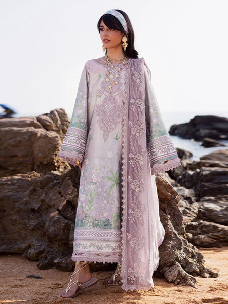 Pant Salwar Kameez - Dusty Lavender Silk Floral Embroidered Elegant Wear