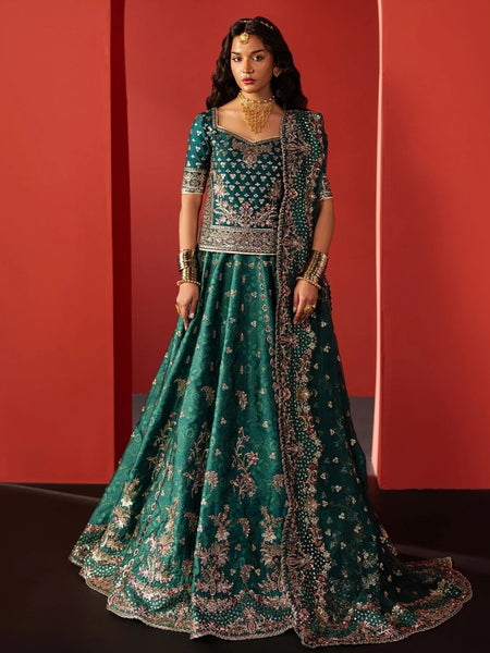 Party Pakistani Dress - Emerald Green Rawsilk Heavy Embroidered Luxury