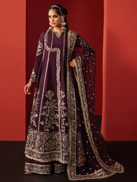 Party Pakistani Dress - Purple Rawsilk Heavy Zari Work Luxury
