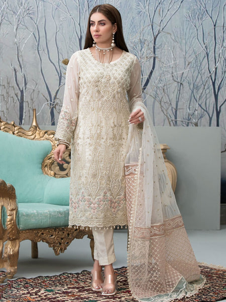 Pant Salwar Kameez - Exclusive Chiffon Embroidered
