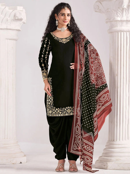  Indian Dress - Black Art Silk Embroidered Punjabi Suit