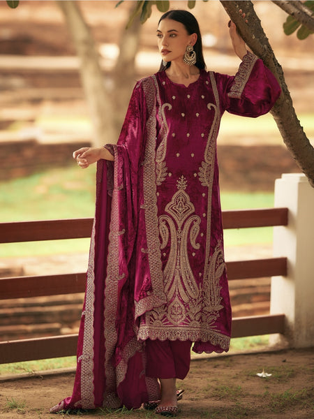 Red Indian Dress - Pure Velvet Embroidery