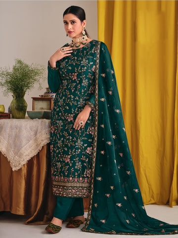 Bottle Green And Cream Color Salwar Suit With Taffeta Silk Fabric – Kaleendi