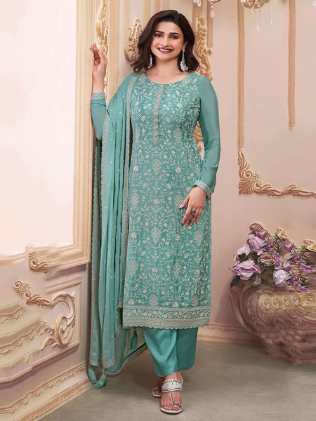 New Indian Dress - Green Thread Embroidery on Chinon