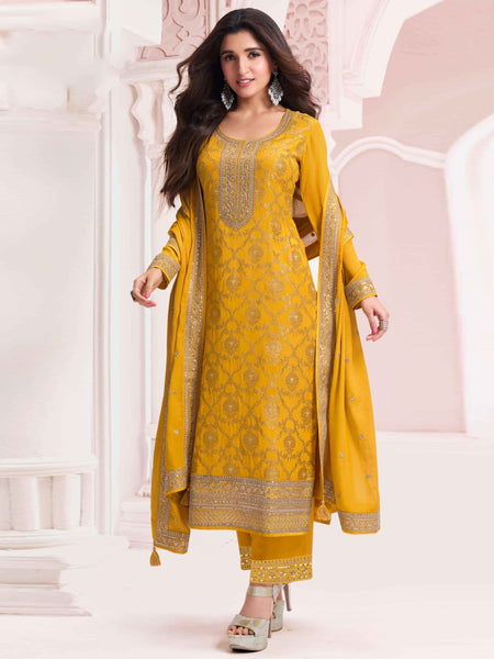 Straight Indian Dress - Chinon Jacquard Embroidery
