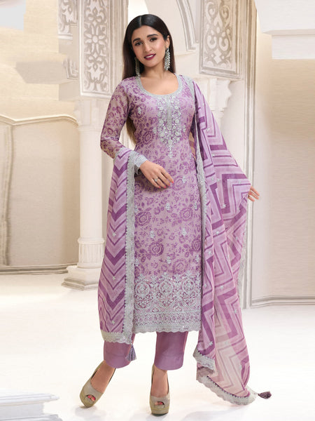 Straight Indian Dress - Organza Embroidered
