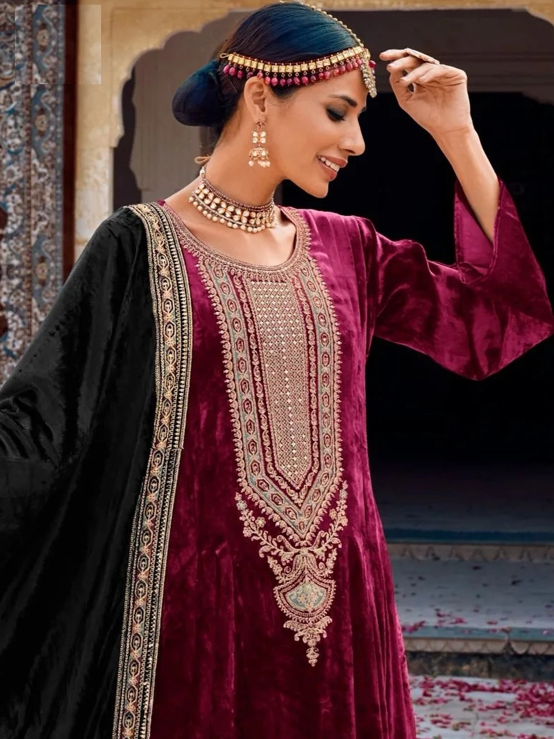 Buy Red Viscose Velvet Designer Salwar Kameez - Indian Dress - C1203A | Fabricoz Australia Buy Red Viscose Velvet Designer Salwar Kameez - Indian Dress - C1203A | Fabricoz Australia